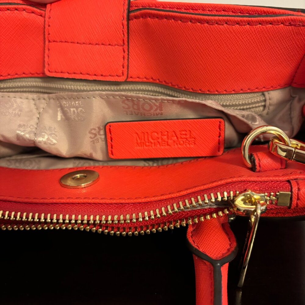 Michel Kors Kellen Red Sangria Floral Saffiano Leather Satchel Crossbody - Picture 12 of 12